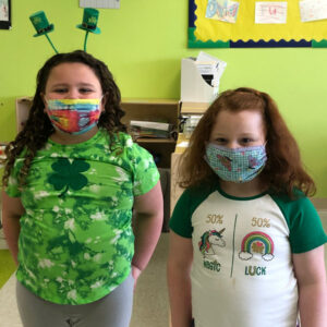 Two children dressed up for Saint Patricks Day